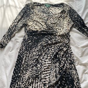 Ralph Lauren teal, black, cream pattern faux knee-length wrap dress Size: 12P